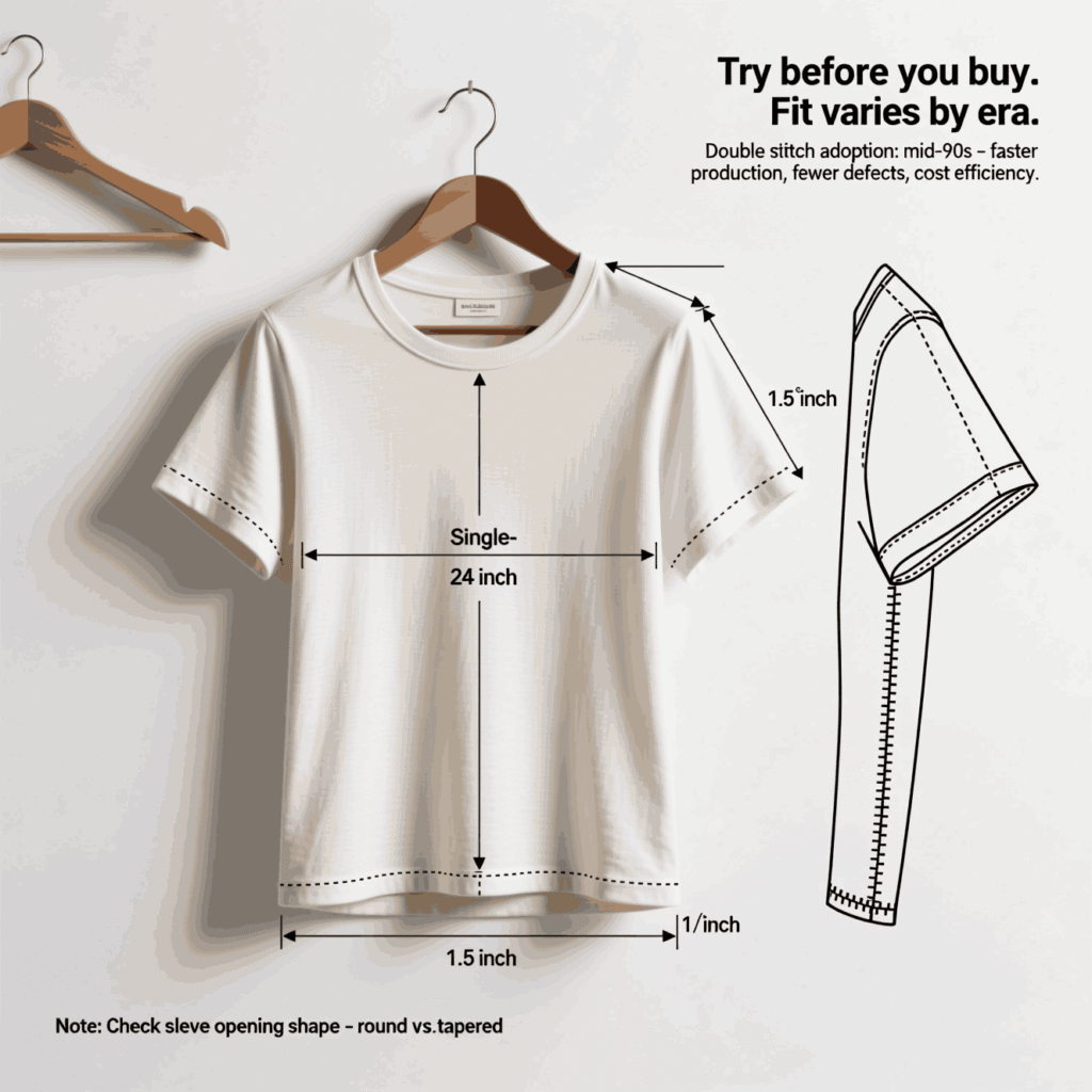 Single stitch t shirt characteristics hem sleeve and fit notes