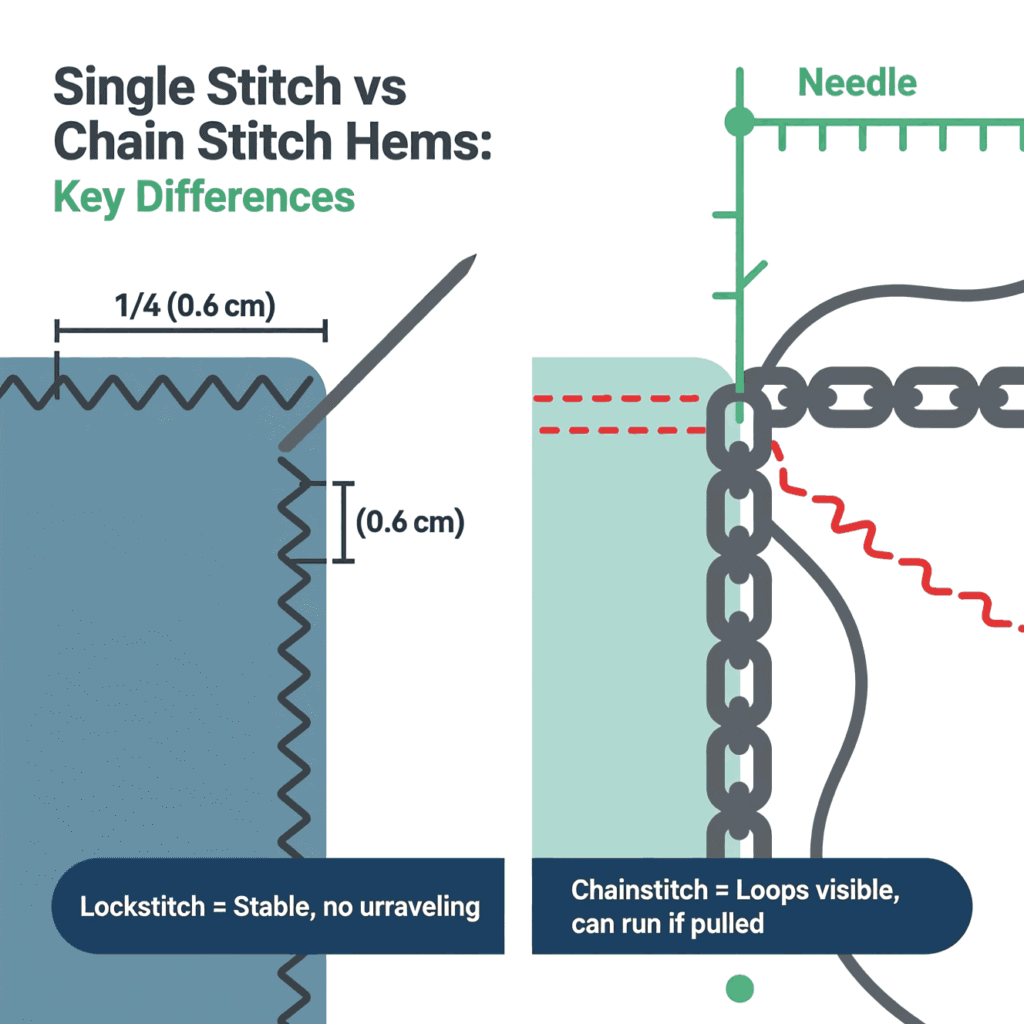 Single stitch vs chain stitch hems: key differences