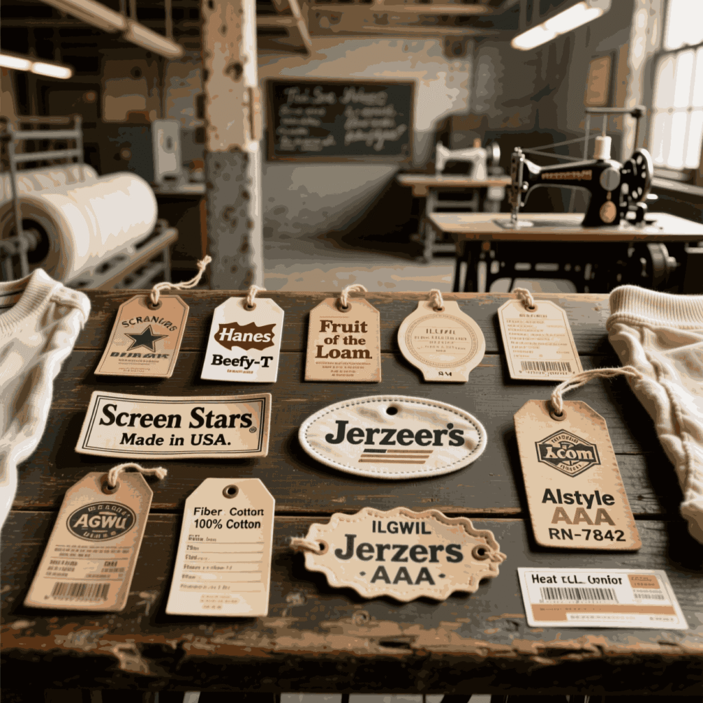 Tags that tell the era makers, RN numbers, and print lines