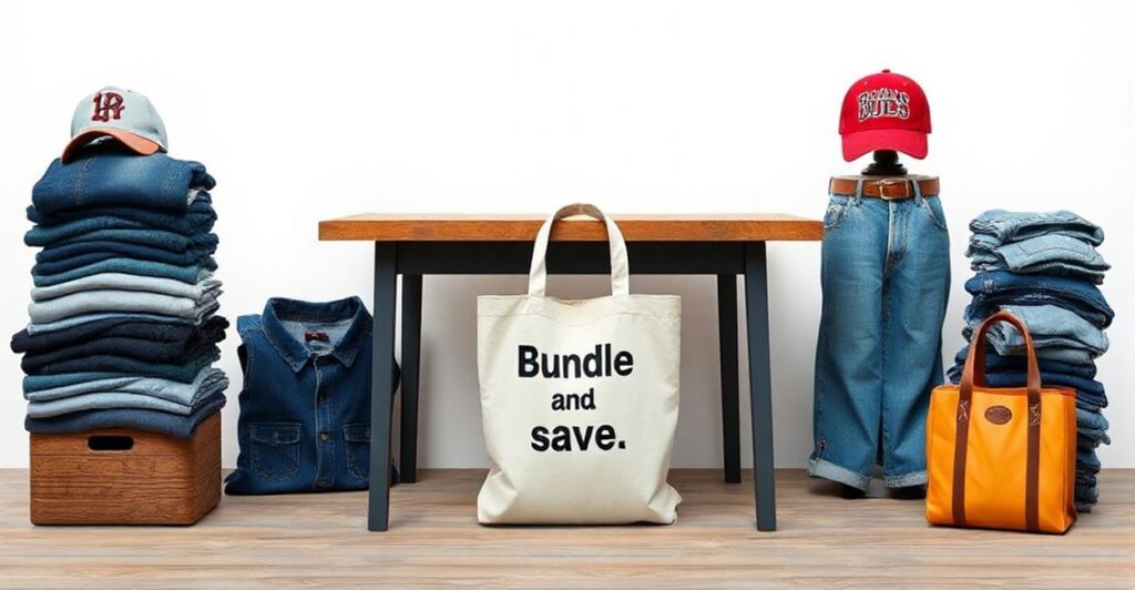 Cross merch with jeans, caps, and bags to lift bundles