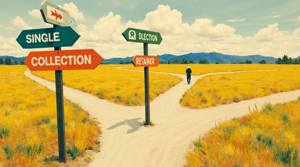 Per design, per collection, or retainer—how to choose