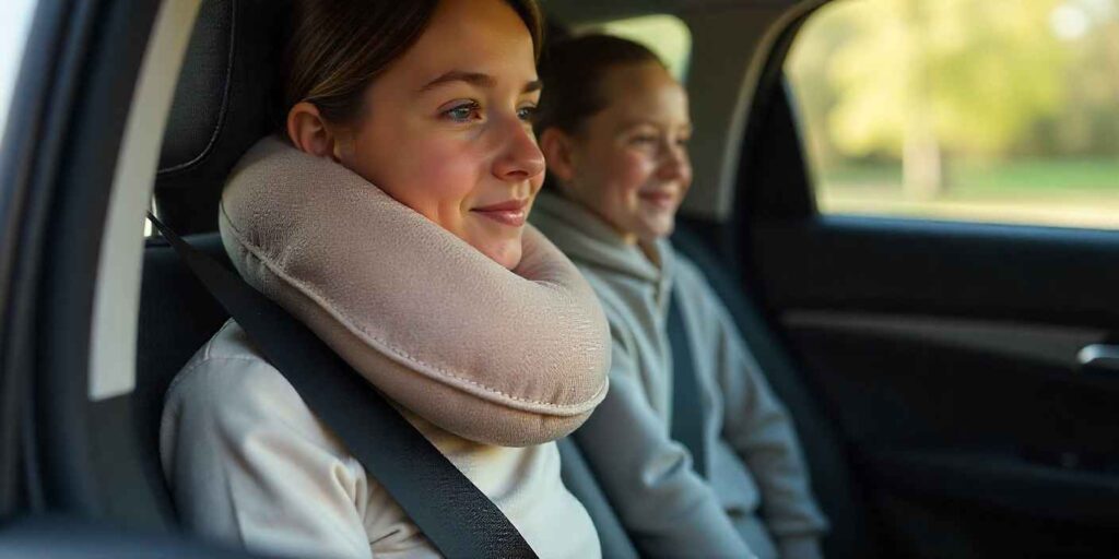 Travel comforts: neck pillows and seatbelt pads