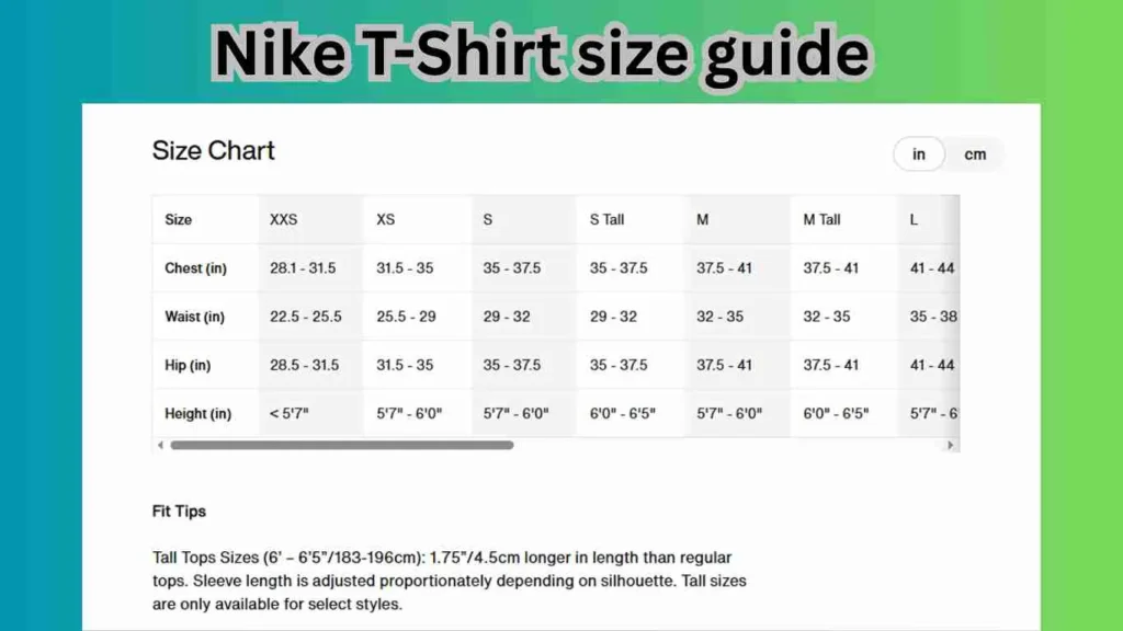 real screenshot nike t shirt size guide chart