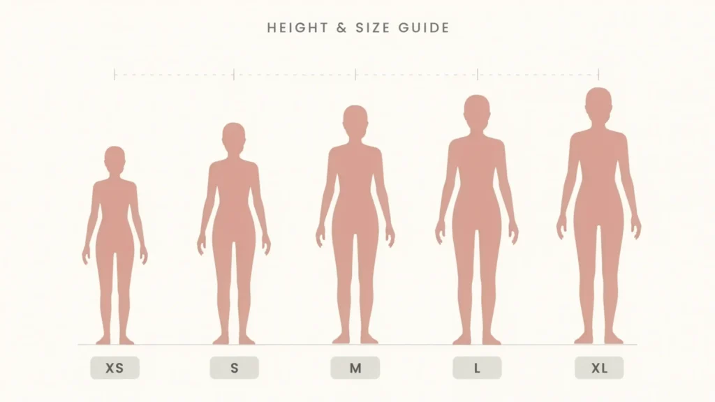 Height-based t shirt size chart for female cm showing size tendencies by height range